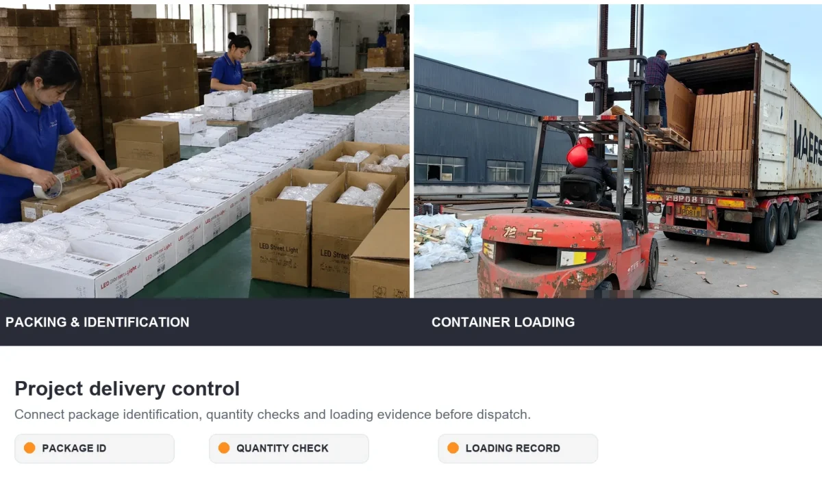 Street lighting project packing and container loading inspection before shipment