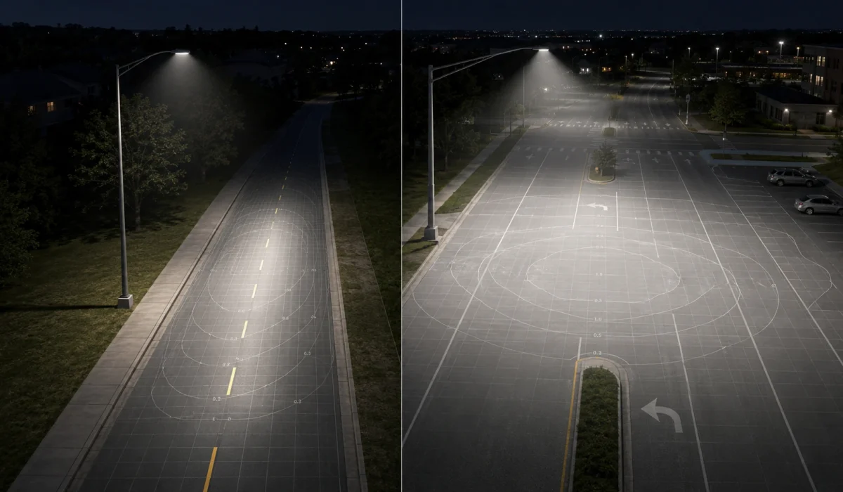 Type II vs Type III optics comparison for roadway lighting distribution